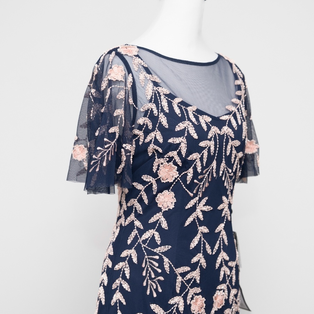 Adrianna Papell Beaded Flutter Sleeve Dress - Picture 8 of 16